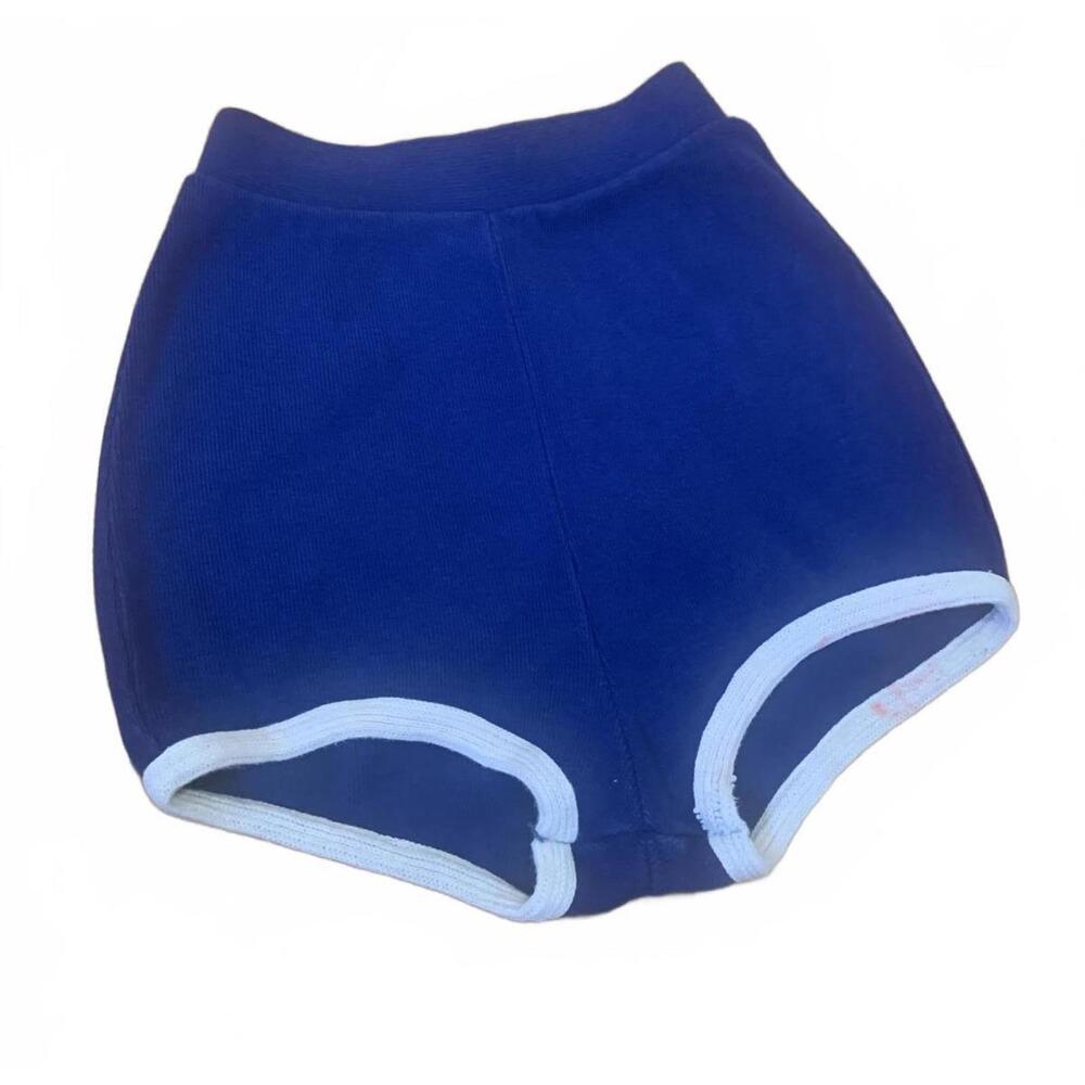 Vintage White Stag Navy Blue High Waist Women's Shorts with White Trim